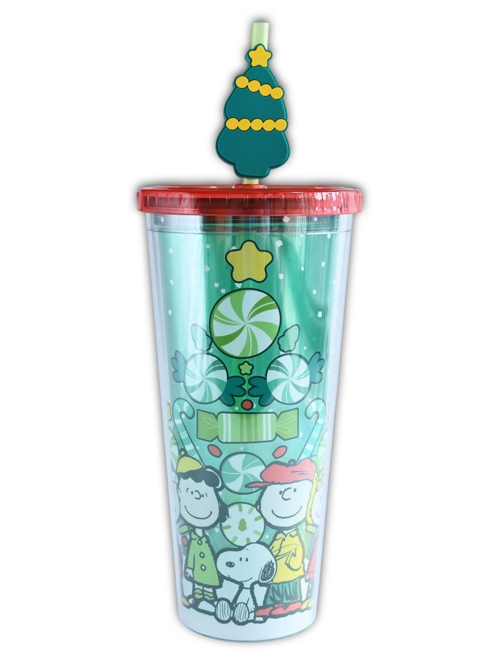 NWT Peanuts Christmas 24 oz Plastic Cold Cup with Lid and Topper Straw